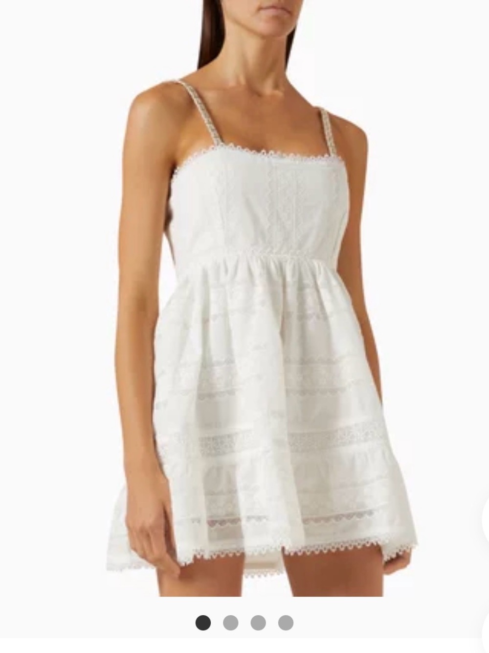 White Lace Mini Dress with Silver and Gold Straps